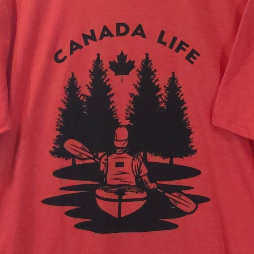 Canada Life Kayak Canoe Maple Leaf Graphic T‎ Shirt XL Coral Cotton Blend
